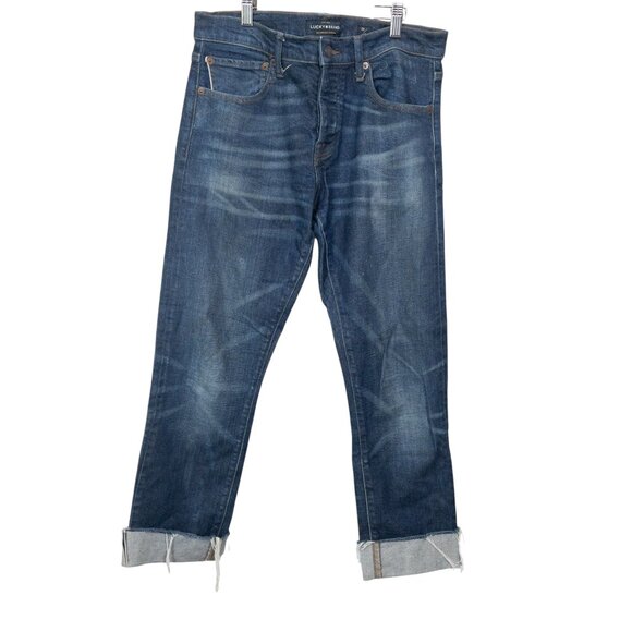 Lucky Brand Other - Lucky Brand 110 Skinny W 32 L 32 Cuffed Faded Blue Jeans Raw Hem Western Casual